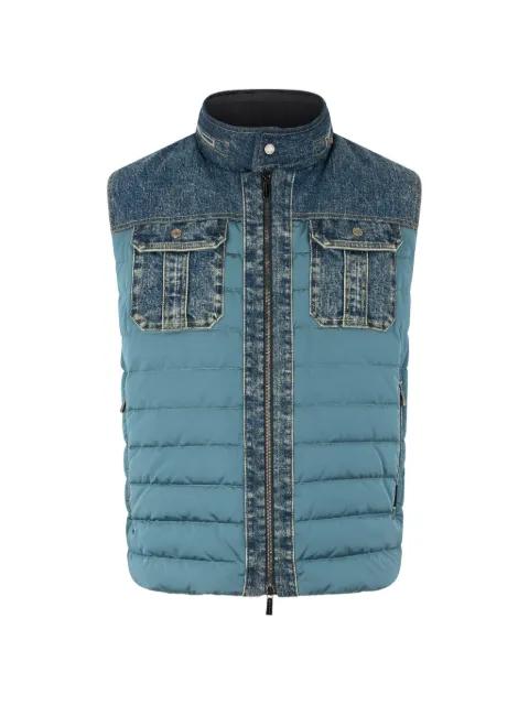 denim-inserts padded vest by MOORER