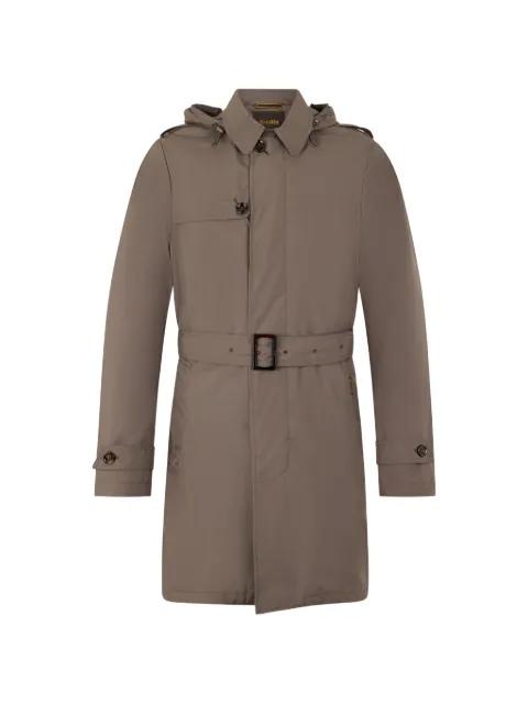 hoodied belted trench coat by MOORER