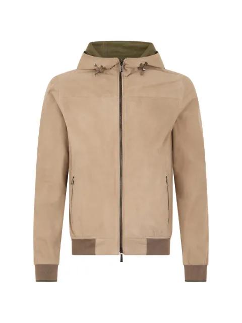 hoodied zip leather jacket by MOORER
