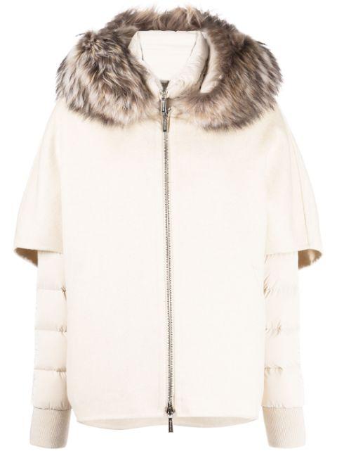 layered shearling-collar puffer jacket by MOORER