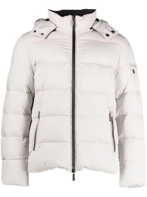 padded zip-up hoodied down jacket by MOORER
