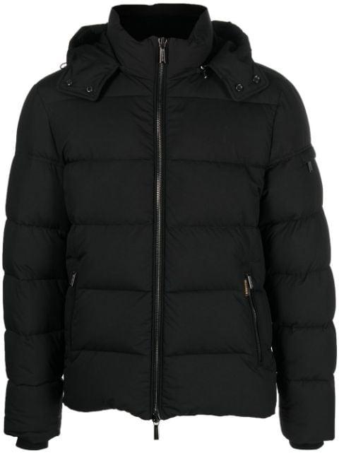 padded zip-up hoodied down jacket by MOORER