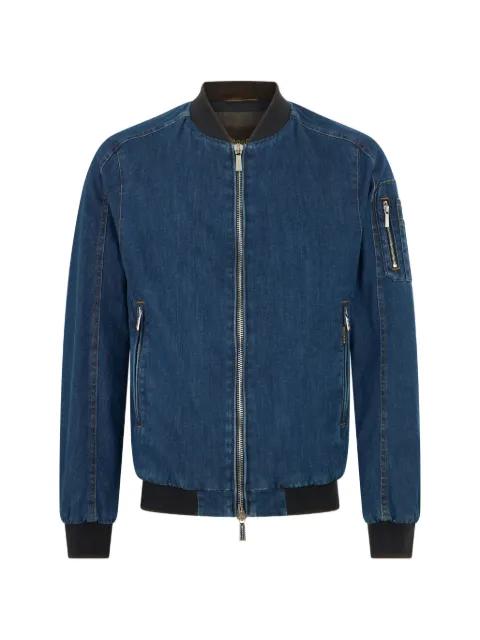 zip ribbed denim jacket by MOORER