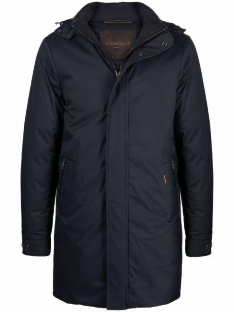 zip-up hoodied down jacket by MOORER