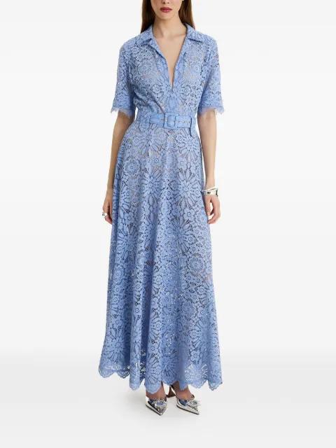 Blue Reverie lace belted maxi dress by MOOS STUDIO