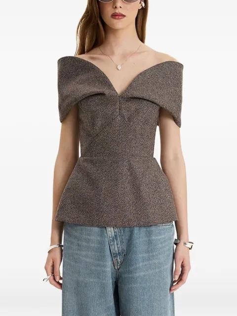 Brown Edit off-shoulder peplum top by MOOS STUDIO