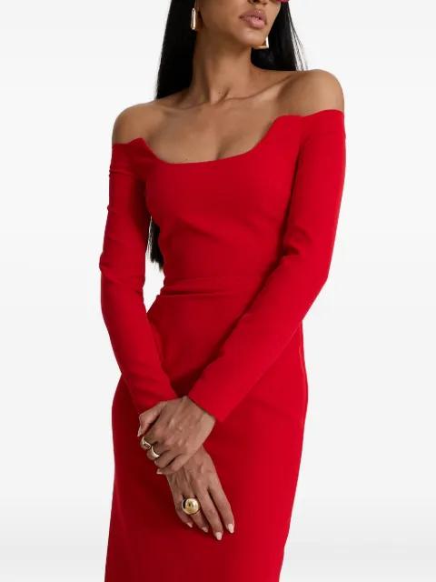 Red Salvage off-shoulder long-sleeve maxi dress by MOOS STUDIO