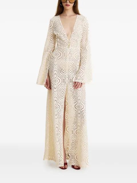 White Temptation V-neck maxi dress by MOOS STUDIO
