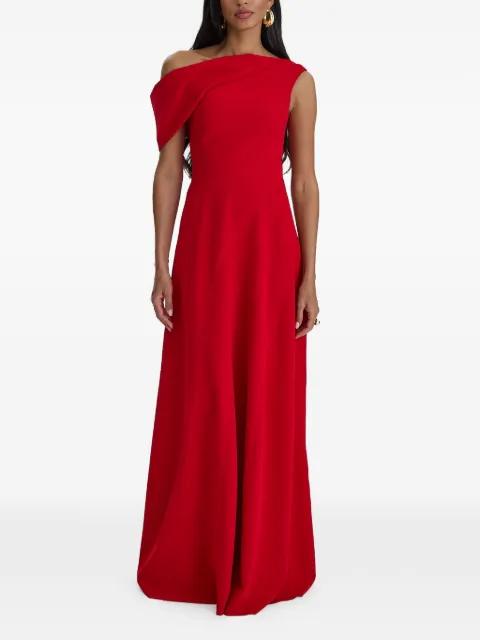 off-shoulder draped gown by MOOS STUDIO