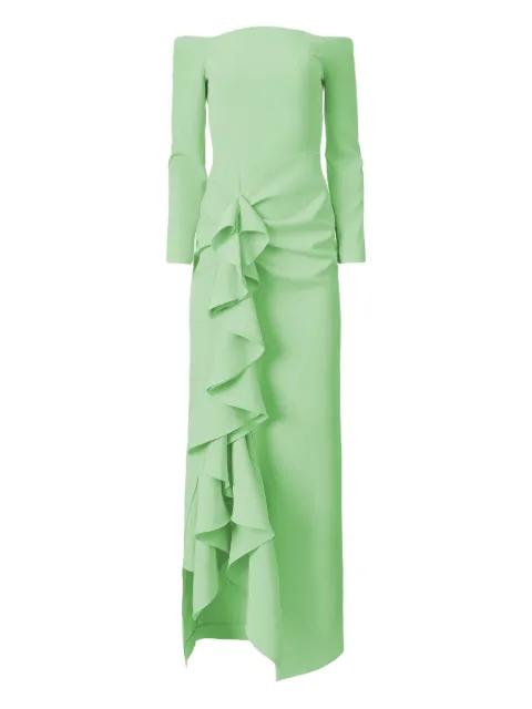 ruffled off-shoulder dress by MOOS STUDIO