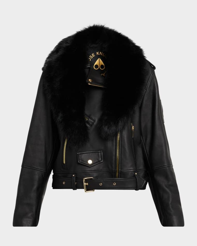 Sloan Leather Biker Jacket with Shearling Collar by MOOSE KNUCKLES