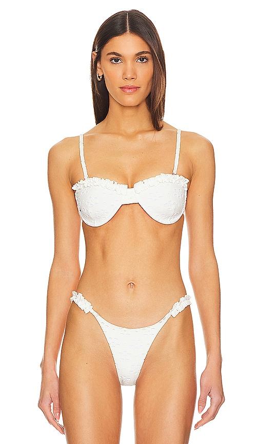 MORE TO COME Amelia Ruffle Bikini Top in White by MORE TO COME