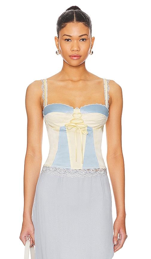 MORE TO COME Ariya Cami Top in Ivory,Baby Blue by MORE TO COME