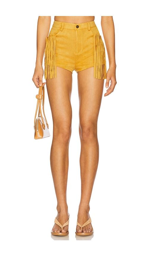MORE TO COME Autumn Fringe Short in Tan by MORE TO COME