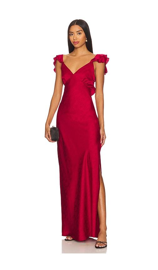 MORE TO COME Becky Ruffle Maxi Dress in Wine by MORE TO COME MORE TO COME Becky Ruffle Maxi Dress in Wine by MORE TO COME