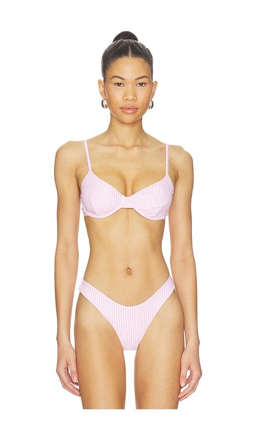 MORE TO COME Bella Bikini Top in Pink,White by MORE TO COME