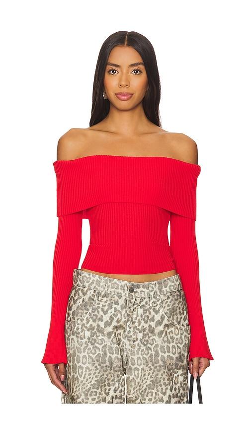 MORE TO COME Candace Off Shoulder Sweater in Red by MORE TO COME