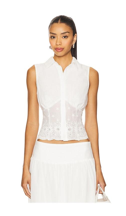 MORE TO COME Danie Button Up Top in White by MORE TO COME