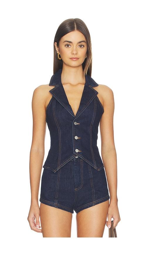 MORE TO COME Eleshia Denim Vest in Blue by MORE TO COME