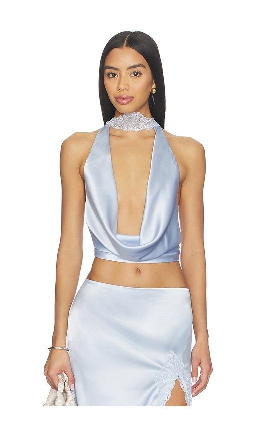 MORE TO COME Flyn Cowl Neck Top in Baby Blue by MORE TO COME