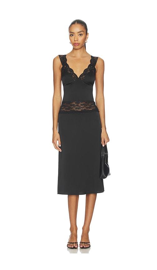 MORE TO COME Georgianna Lace Midi Dress in Black by MORE TO COME