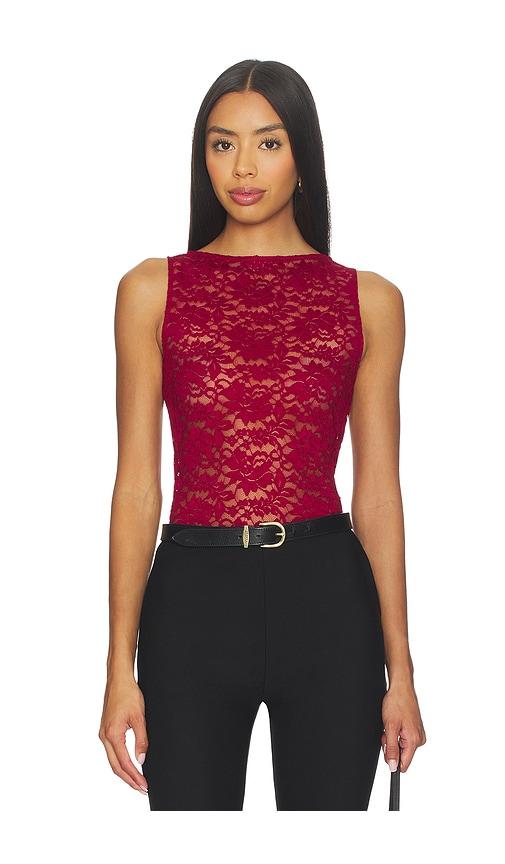 MORE TO COME Iris Lace Top in Red by MORE TO COME