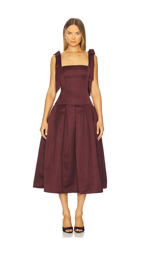 MORE TO COME Iva Midi Dress in Burgundy by MORE TO COME