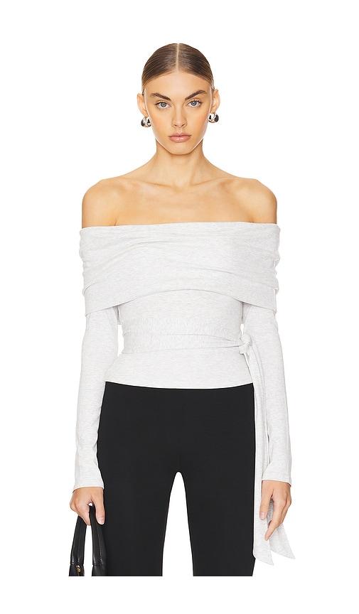 MORE TO COME Jani Off Shoulder Top in Light Grey by MORE TO COME