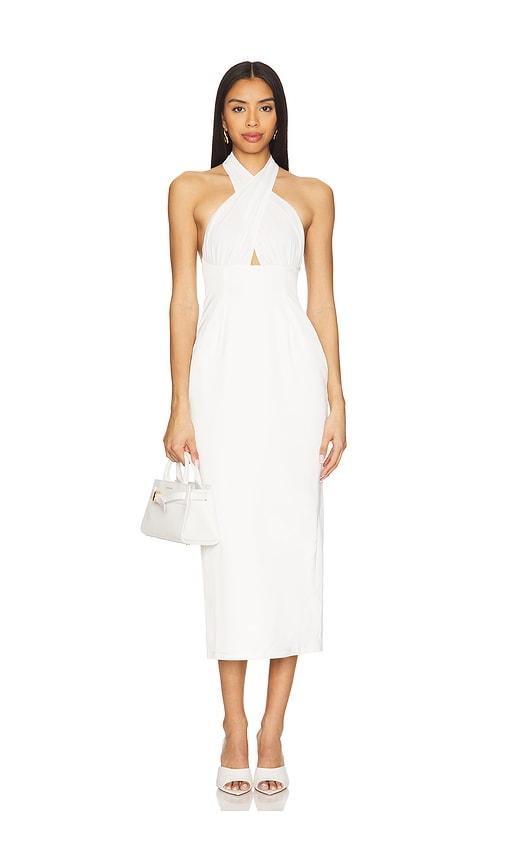MORE TO COME Josie Midi Dress in White by MORE TO COME