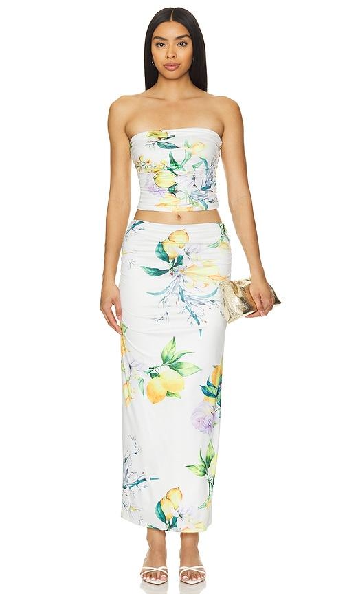 MORE TO COME Kassandra Maxi Skirt Set in White by MORE TO COME