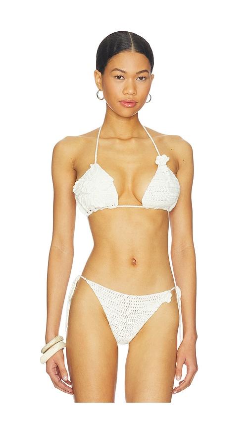 MORE TO COME Lakeisha Crochet Bikini Top in Ivory by MORE TO COME