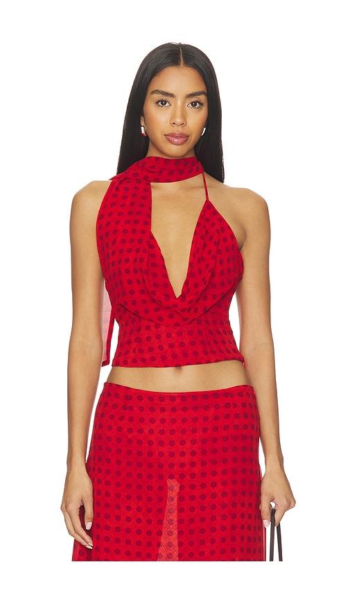 MORE TO COME Landry Cowl Neck Top in Red by MORE TO COME