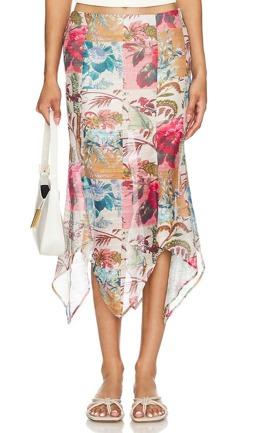 MORE TO COME Lara Midi Skirt in Tan,Blue by MORE TO COME