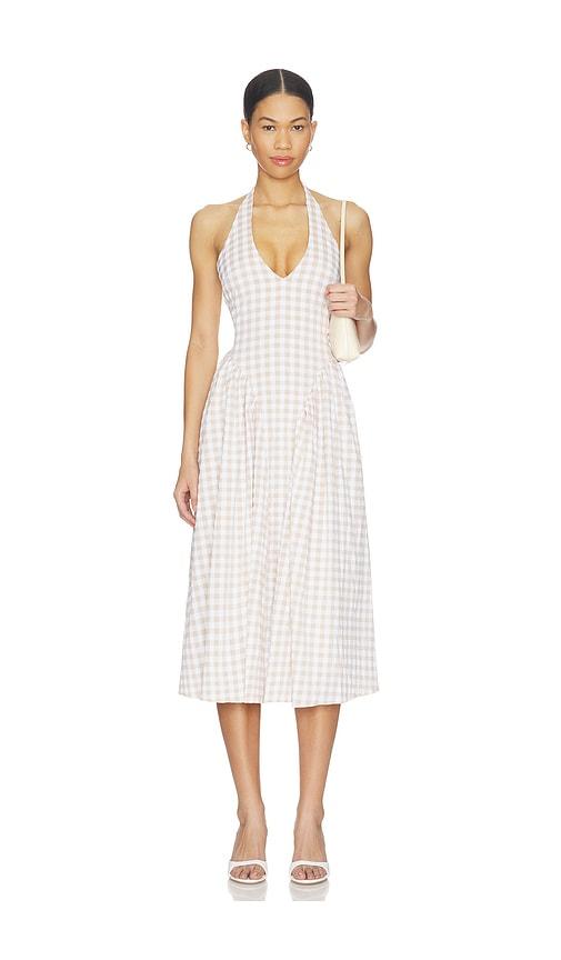 MORE TO COME Lottie Halter Maxi Dress in Nude,White by MORE TO COME