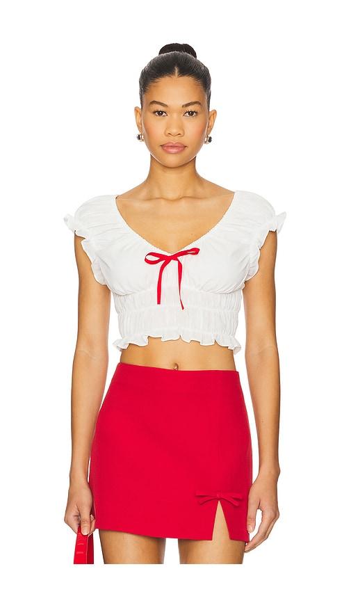 MORE TO COME Maria Ruched Top in White by MORE TO COME