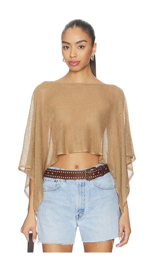 MORE TO COME Orson Knit Poncho in Tan by MORE TO COME