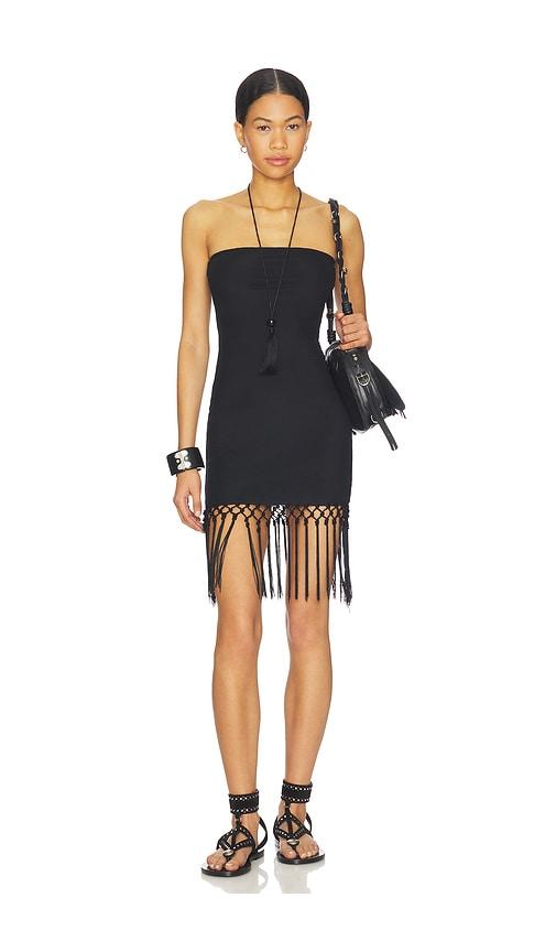 MORE TO COME Shion Fringe Mini Dress in Black by MORE TO COME