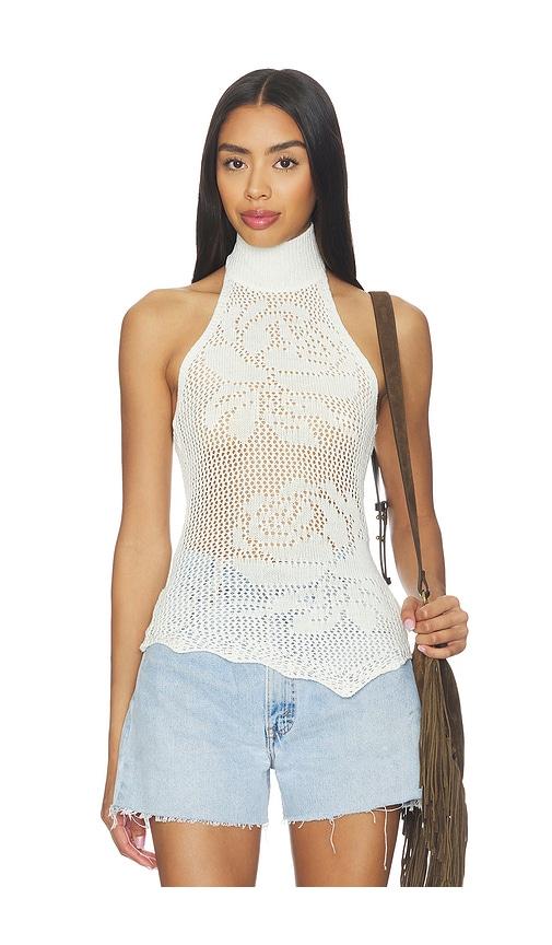 MORE TO COME Stacie Crochet Halter Top in Neutral by MORE TO COME