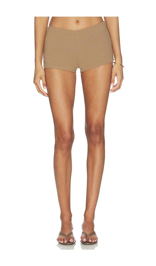 MORE TO COME Twila Mini Short in Tan by MORE TO COME