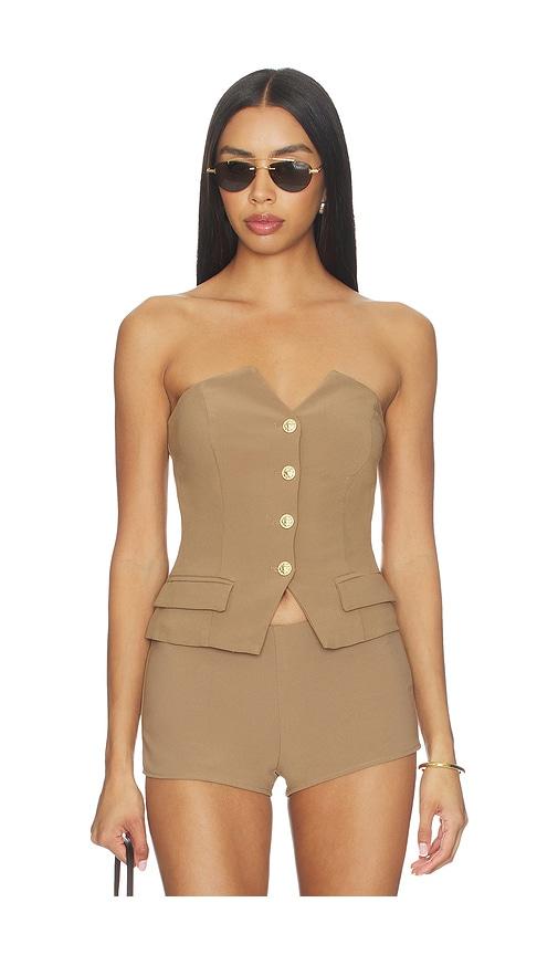 MORE TO COME Twila Strapless Top in Tan by MORE TO COME