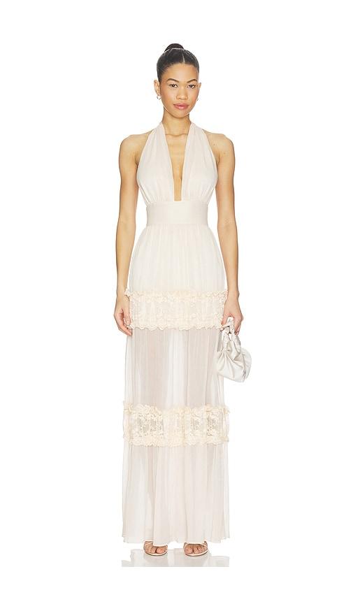 MORE TO COME x Emma Rose Solara Halter Gown in Neutral by MORE TO COME