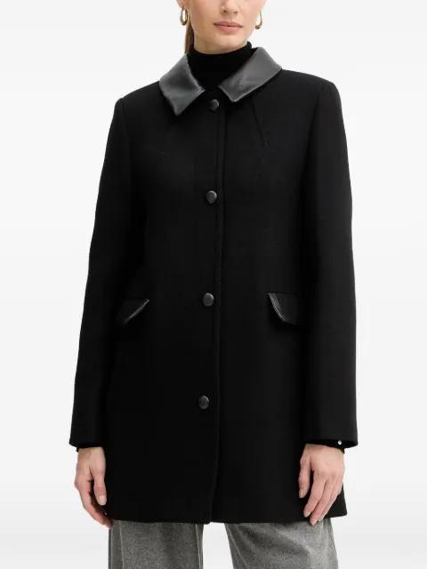 leather collar button coat by MORGAN