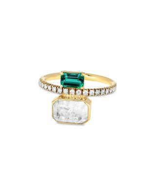 18K Yellow Gold Emerald & Diamond Shaker Eternity Ring by MORITZ GLIK