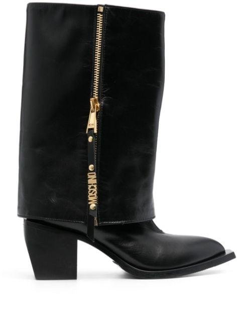 70mm foldover leather cowboy boots by MOSCHINO