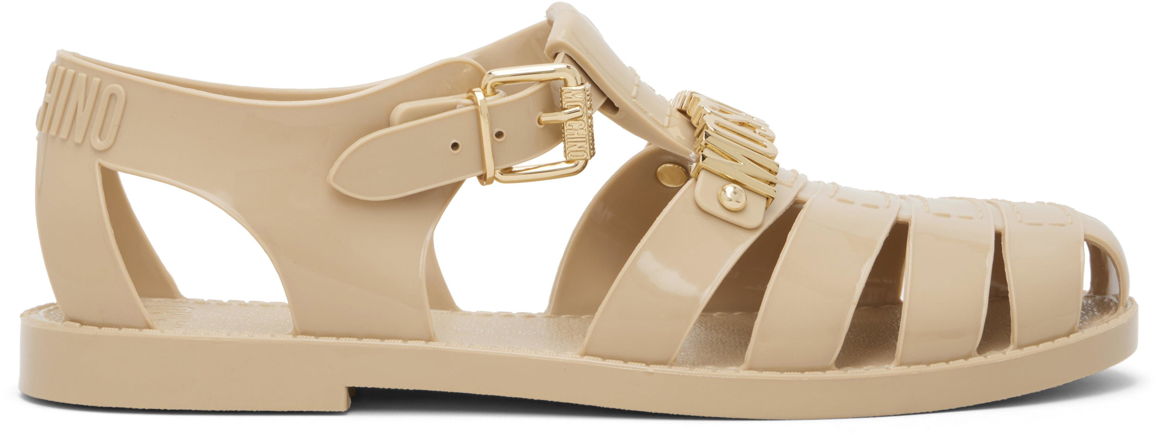 Beige Jelly Logo Lettering Sandals by MOSCHINO