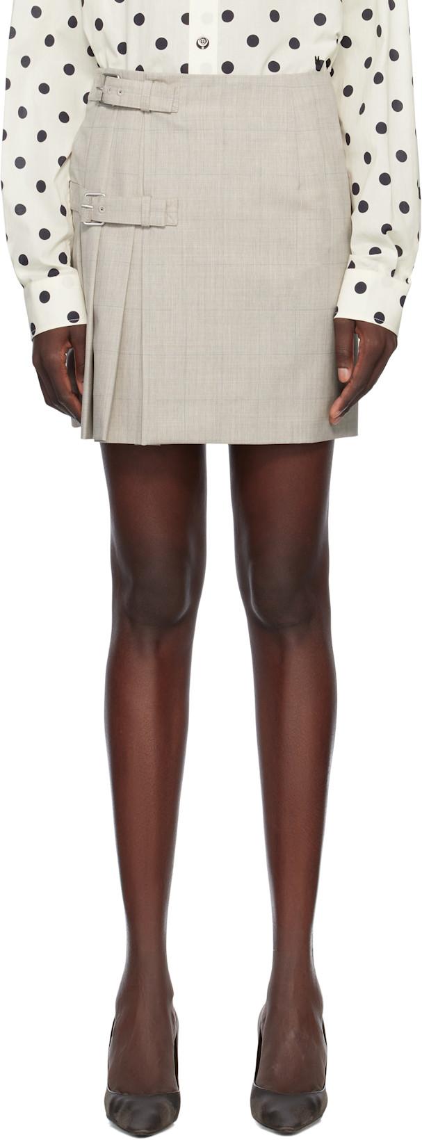 Beige Wool Check Miniskirt by MOSCHINO