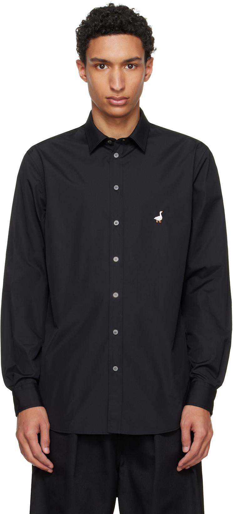 Black Embroidered Archive Goose Shirt by MOSCHINO