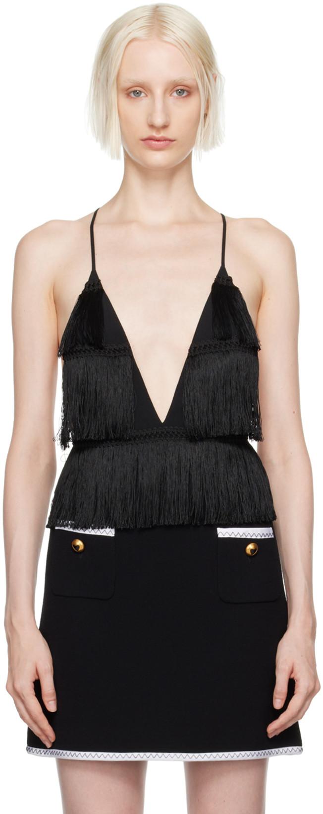 Black Fringe Bodysuit by MOSCHINO