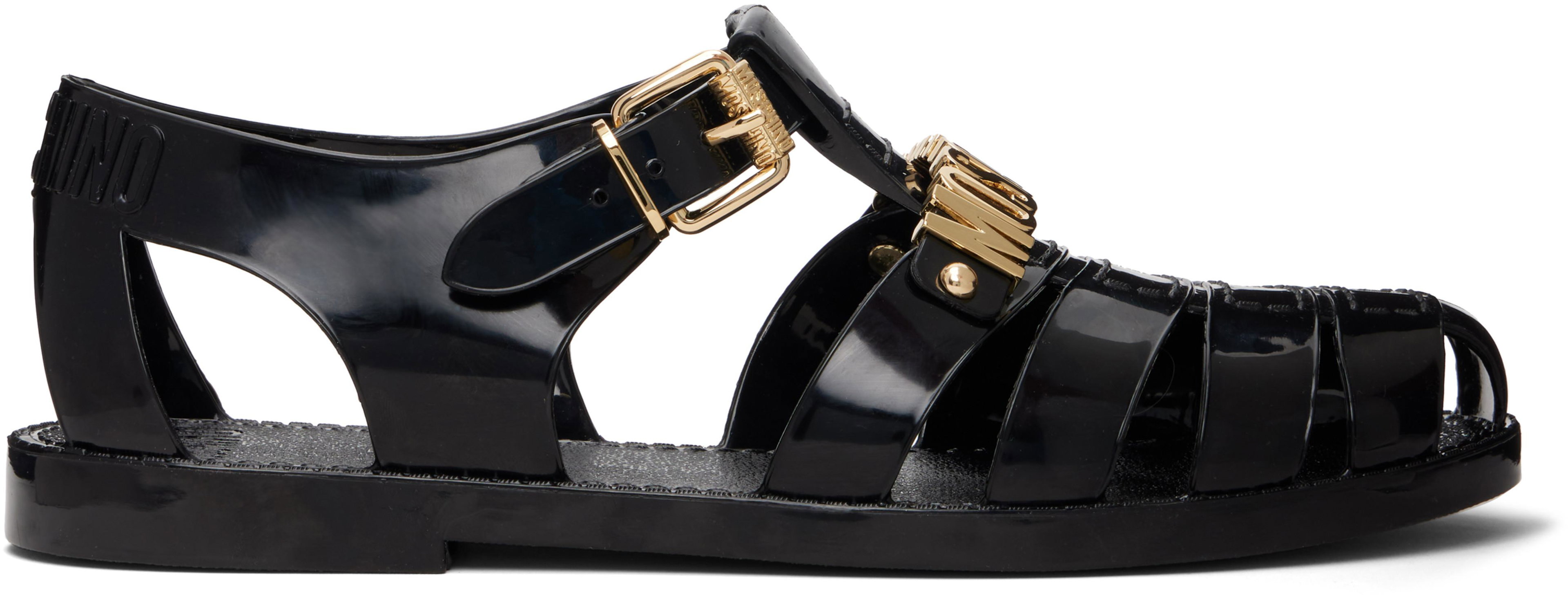 Black Jelly Logo Lettering Sandals by MOSCHINO