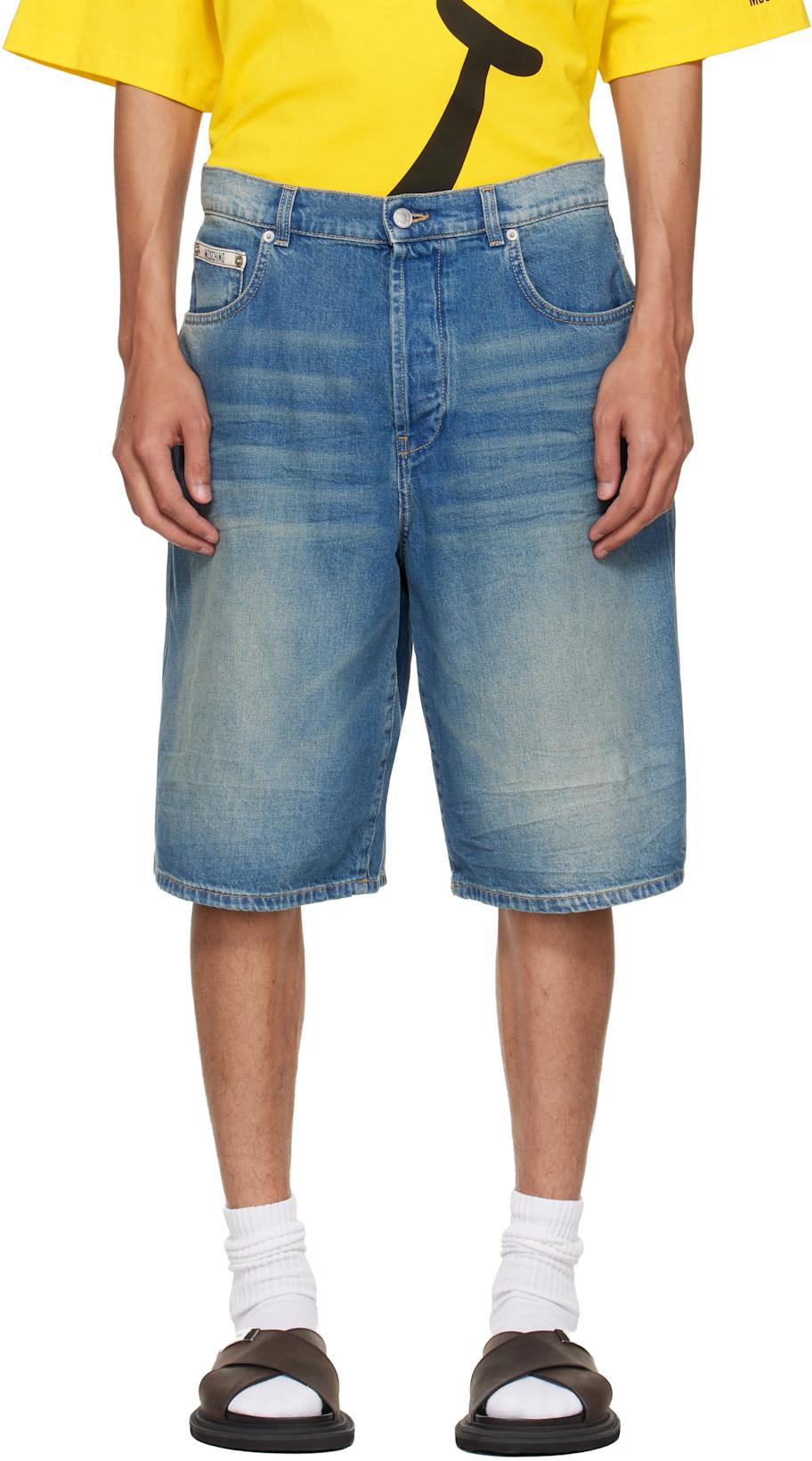 Blue Logo Denim Shorts by MOSCHINO